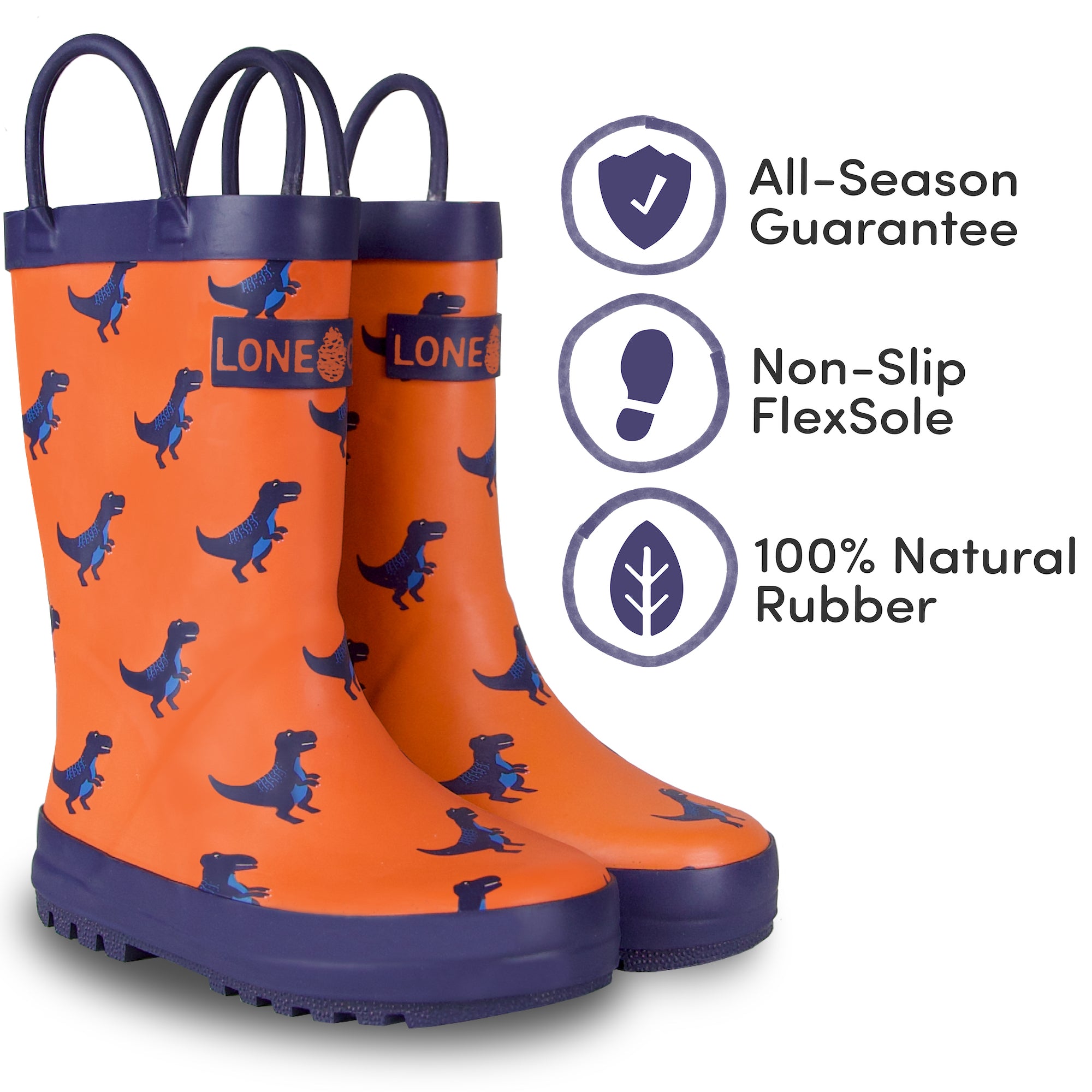 Lone Cone Elementary Collection Premium Natural Rubber Rain Boots with Matte Finish for Toddlers and Kids