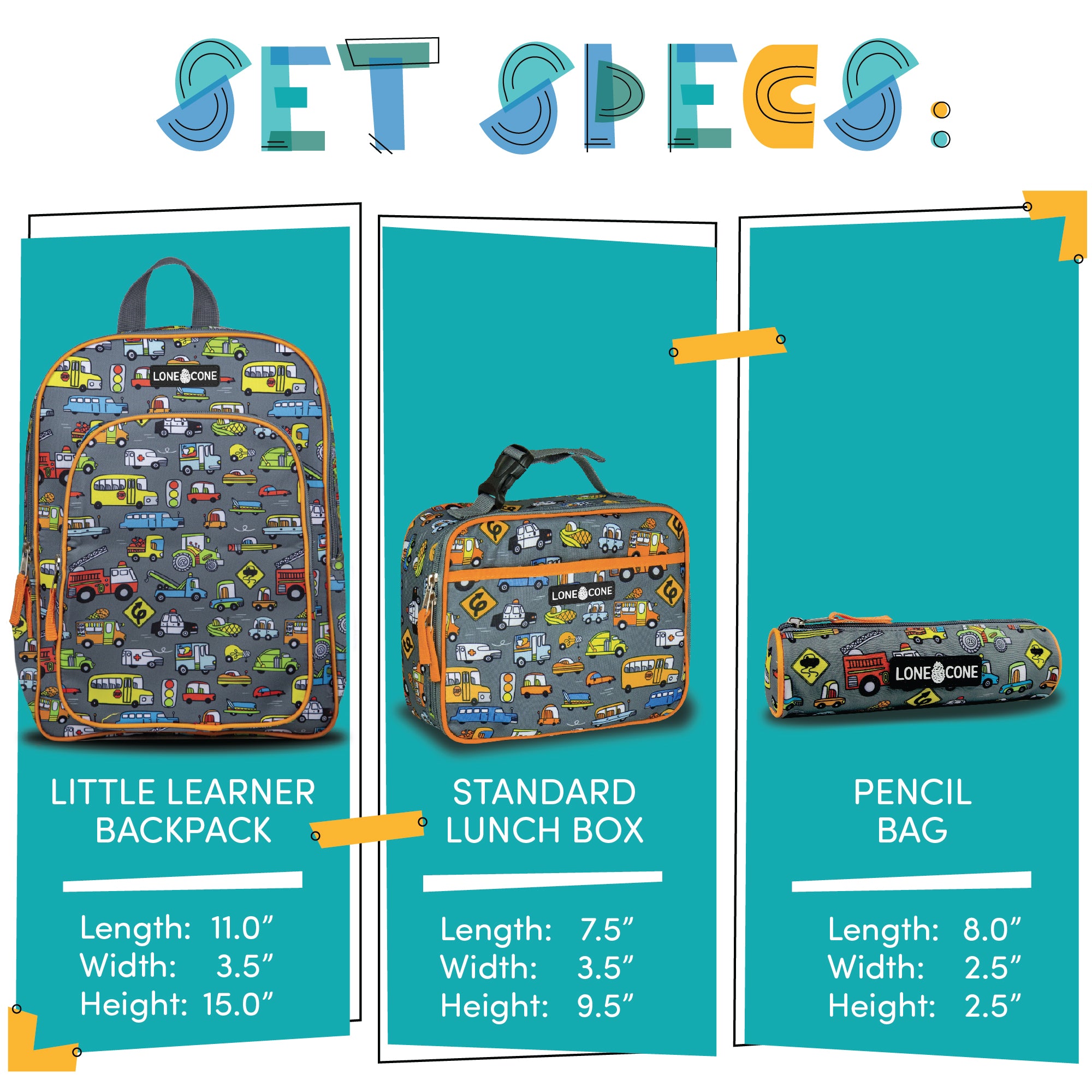 Little Learner 15" Backpack & Lunchbox Set- Rush Hour