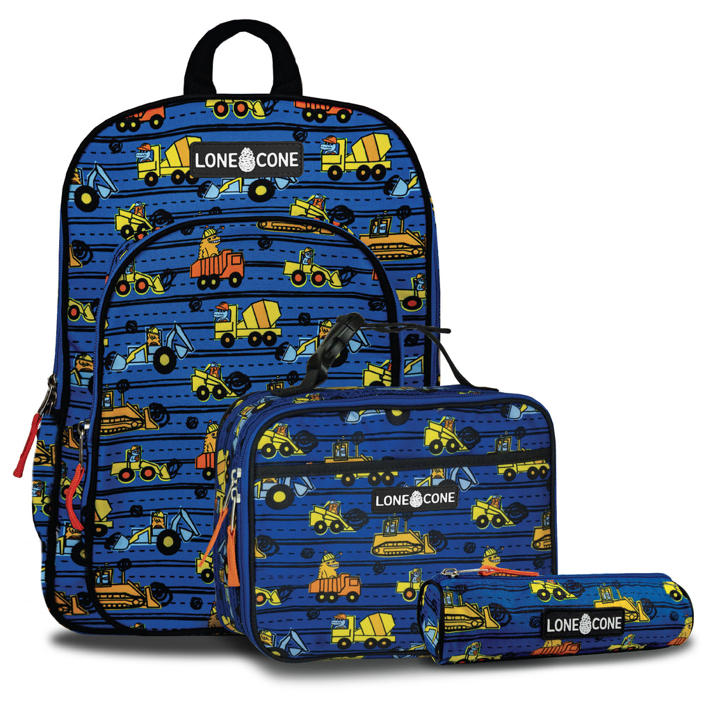 LONECONE Little Learner 15" Backpack & Lunchbox Set- Construction Monsters