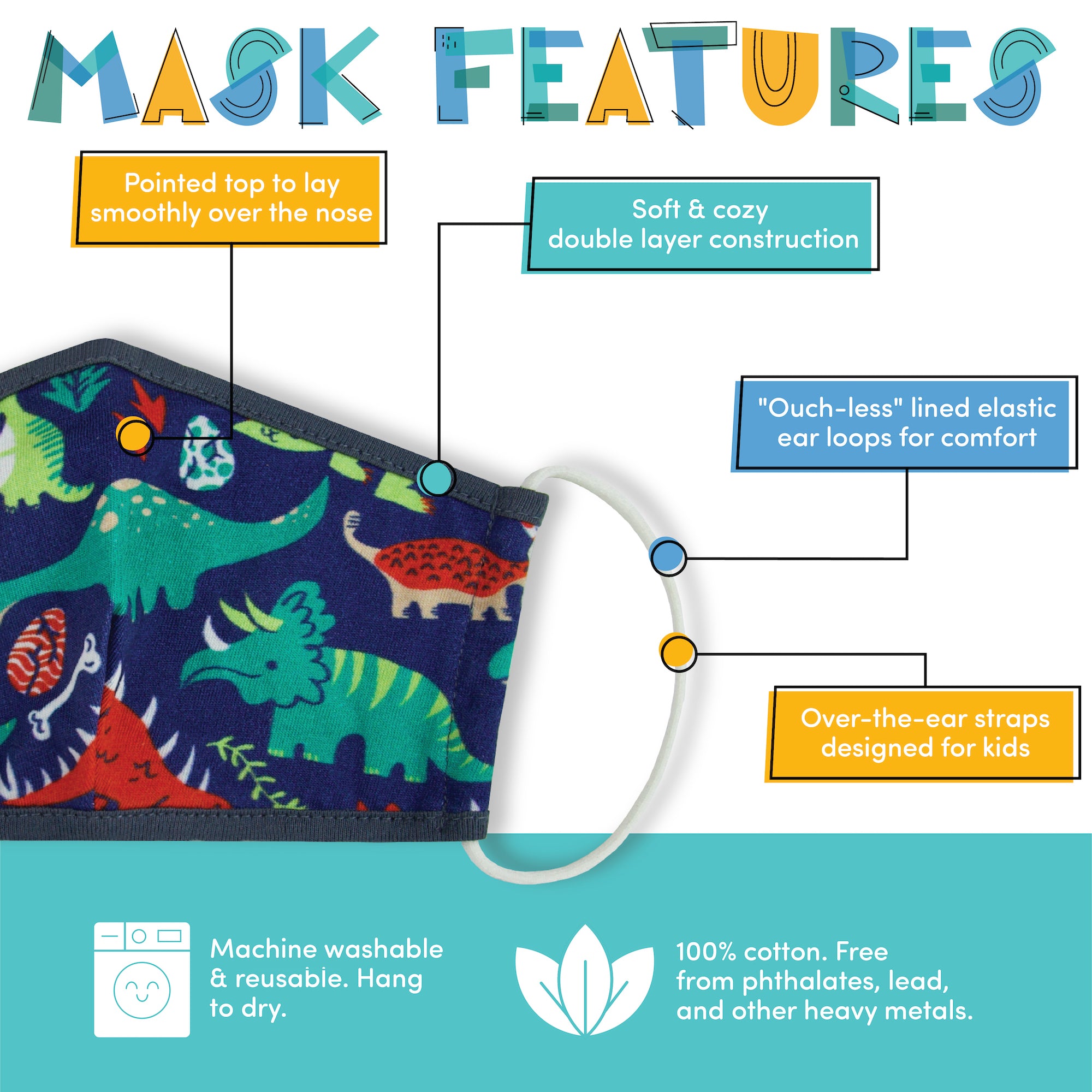Variety 5-Pack - Sharks & Dinos Reusable Face Masks