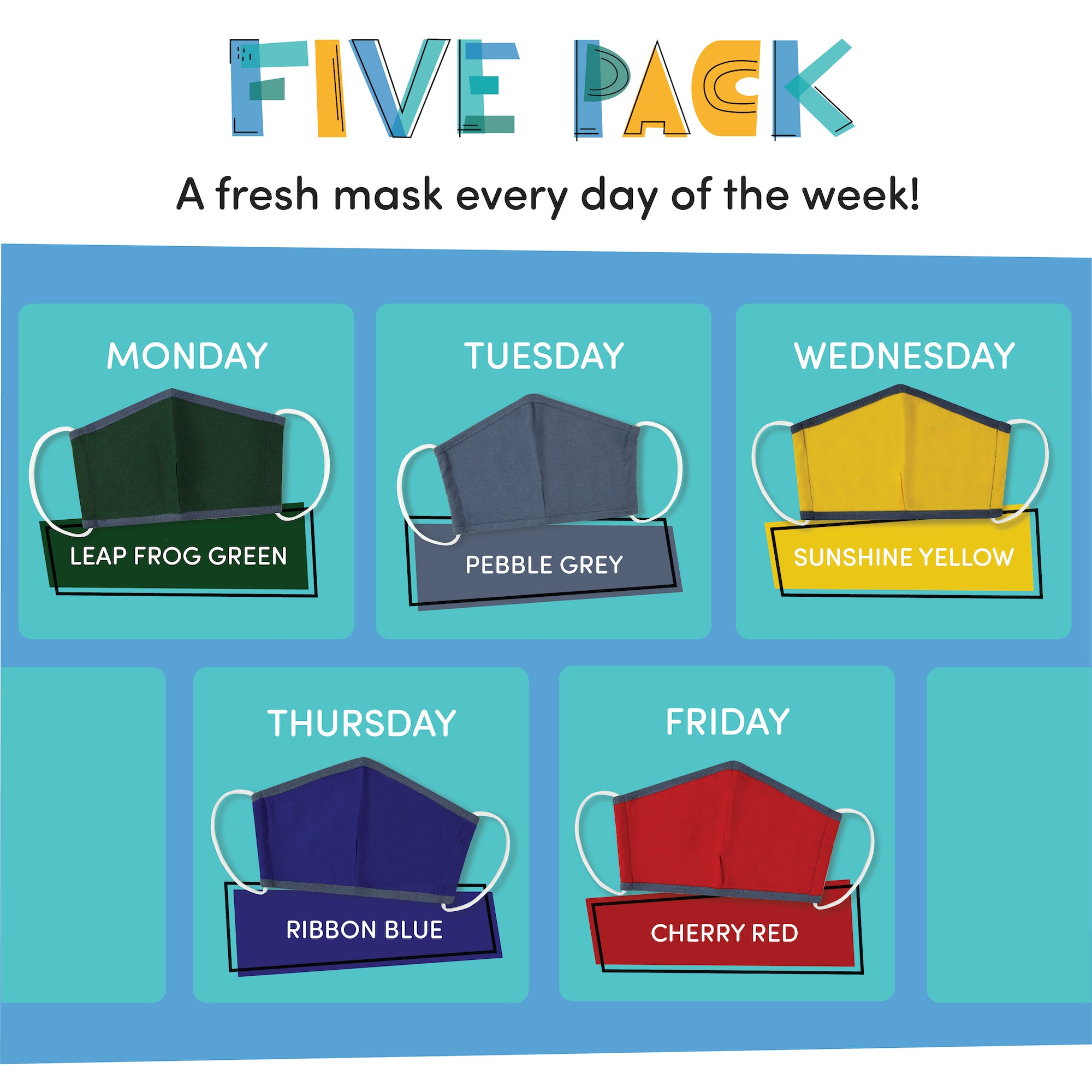 Variety 5-Pack - Solid Reusable Face Masks